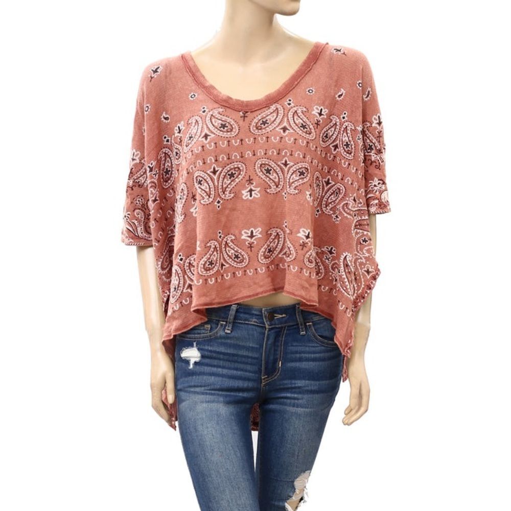 Free People No Matter What Pink Terracotta Paisley Tunic Top Women’s Size Small